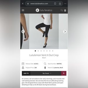 Lululemon Vent It Out Crop